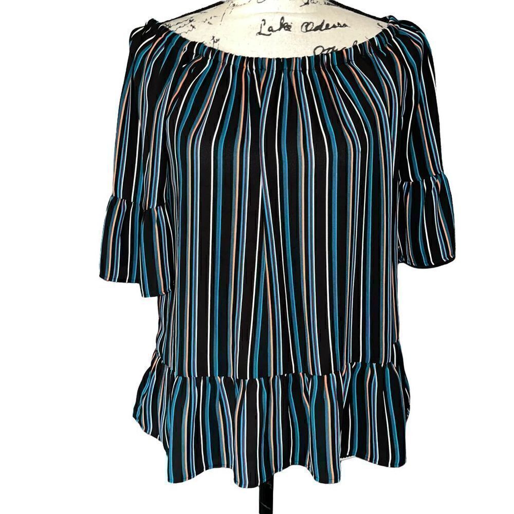 Loft striped oversized ruffle blouse small